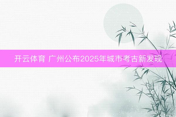 开云体育 广州公布2025年城市考古新发现