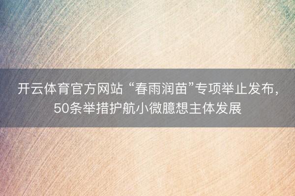 开云体育官方网站 “春雨润苗”专项举止发布，50条举措护航小微臆想主体发展